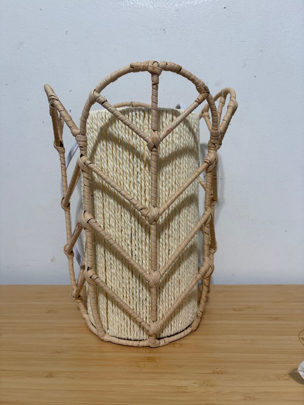 Rattan Wicker Tulip Cage Table Lamp NWOT Cottagecore Boho Coastal Woven 11”